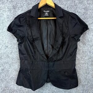 Stooshy Blazer Jacket Womens Large Black Y2K Cotton Stretch Short Sleeve
